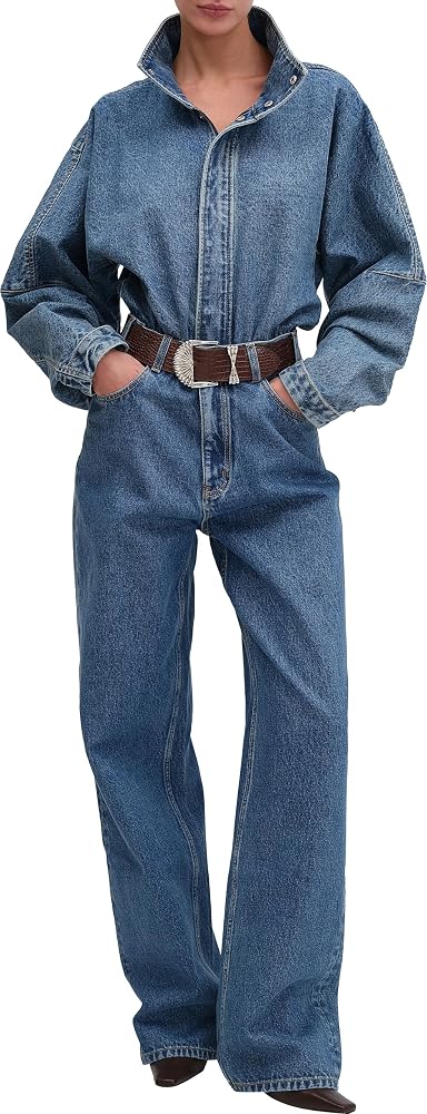 RONNY KOBO zip up denim long sleeve bodysuit