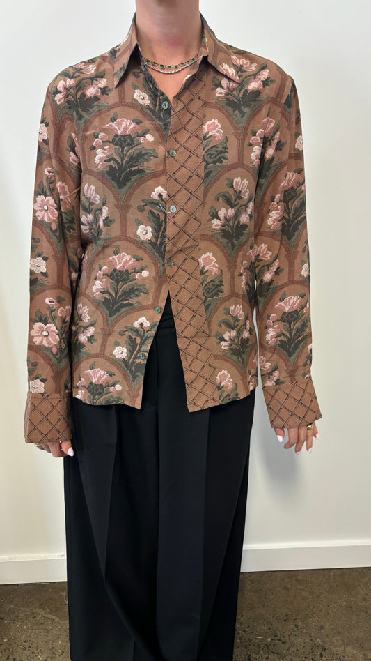 73 LONDON floral print silk button up