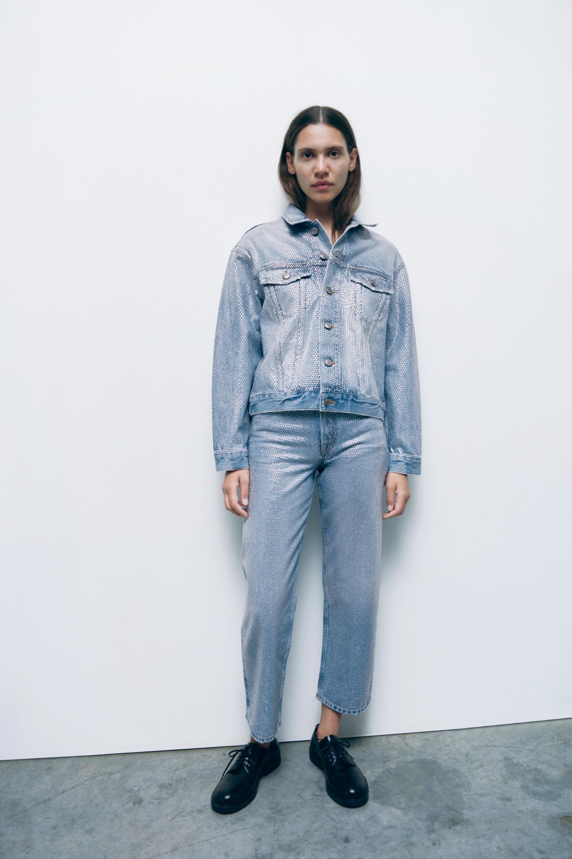 ZARA blue denim jacket with crystal sparkles