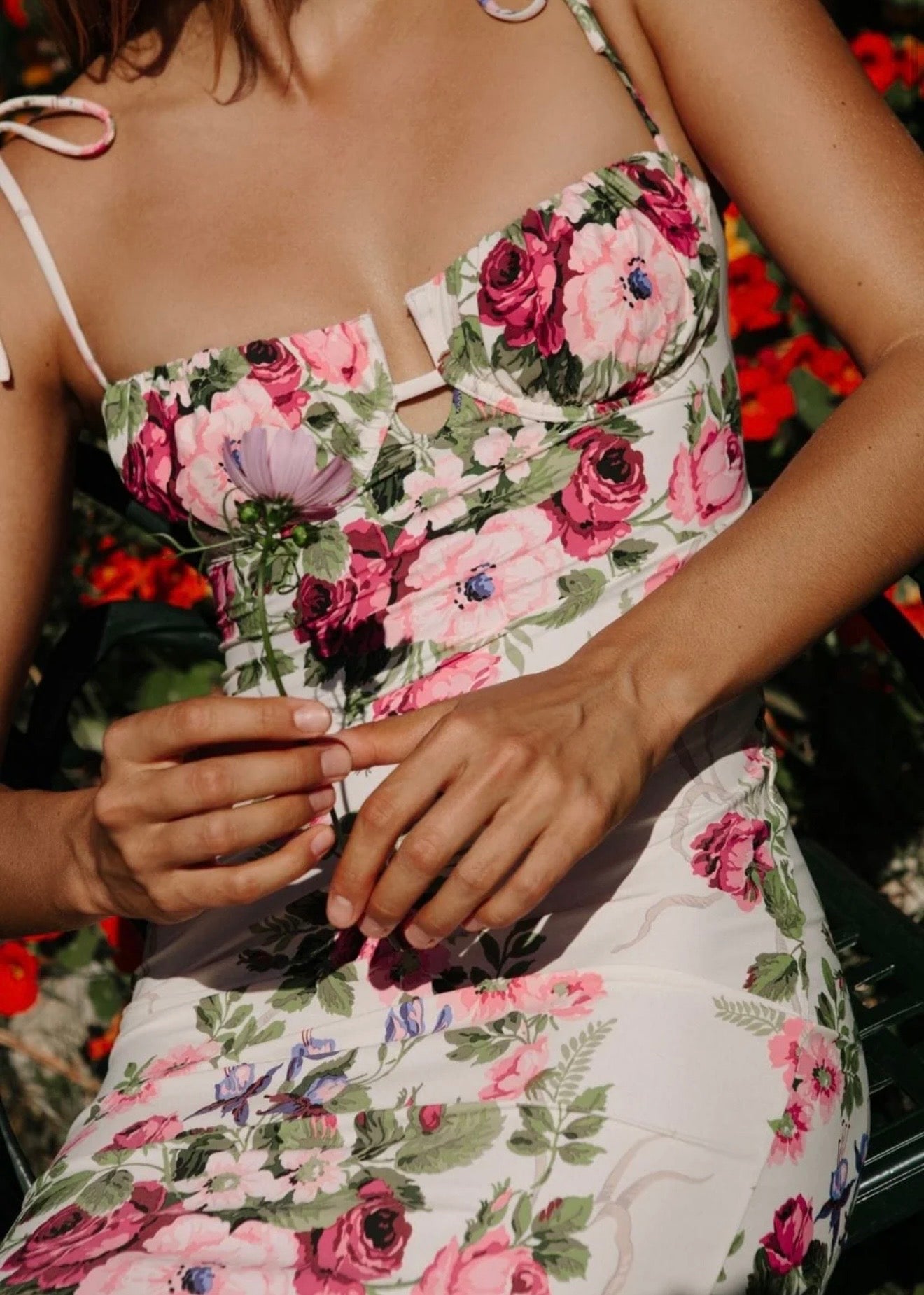 montce bouquet Petal Long Slip Dress