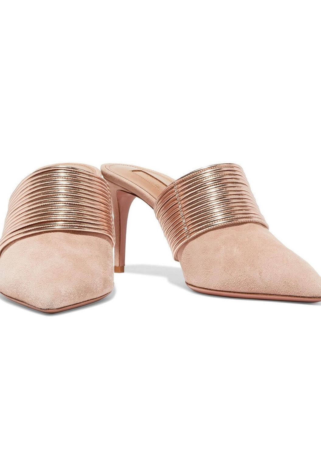 AQUAZZURA 
Rendez Vous 75 Suede And Metallic Leather Mules - Rose Gold
