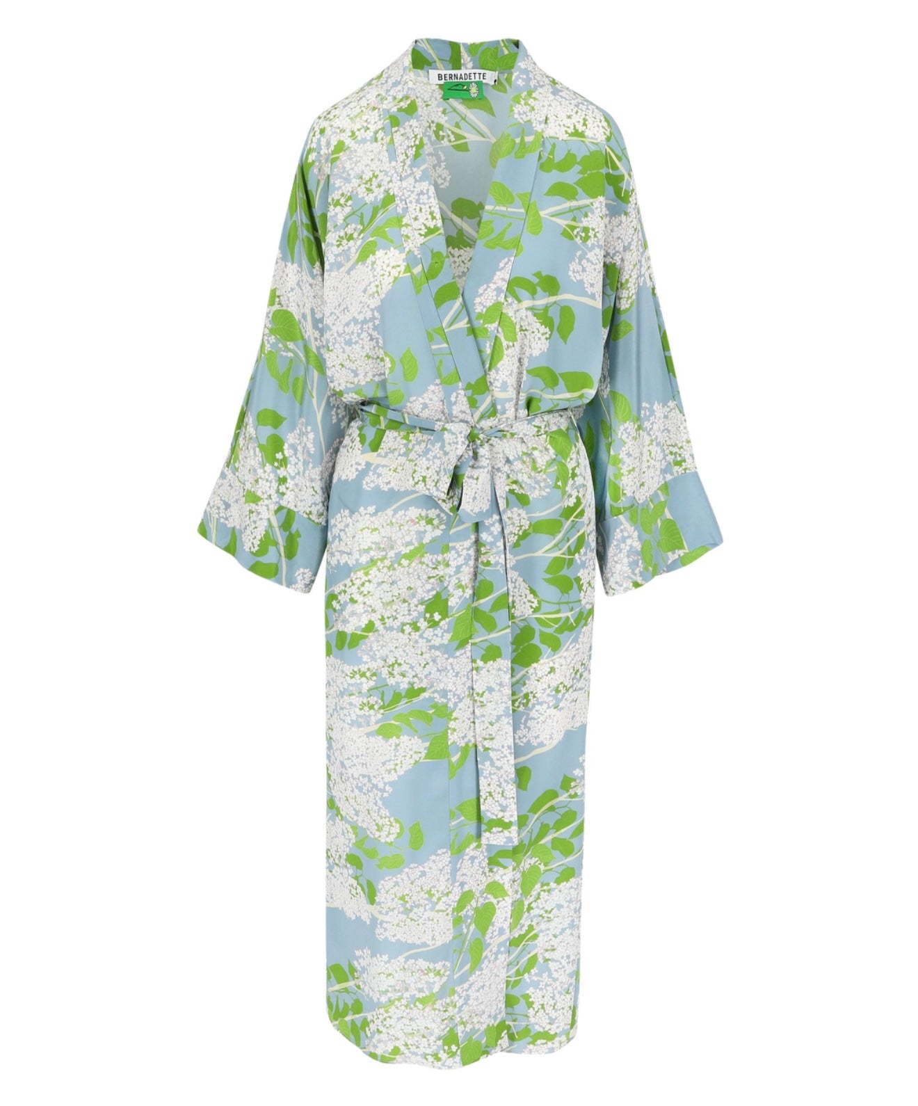 BERNADETTE
Peignoir Floral-print Silk Wrap Dress In Blue