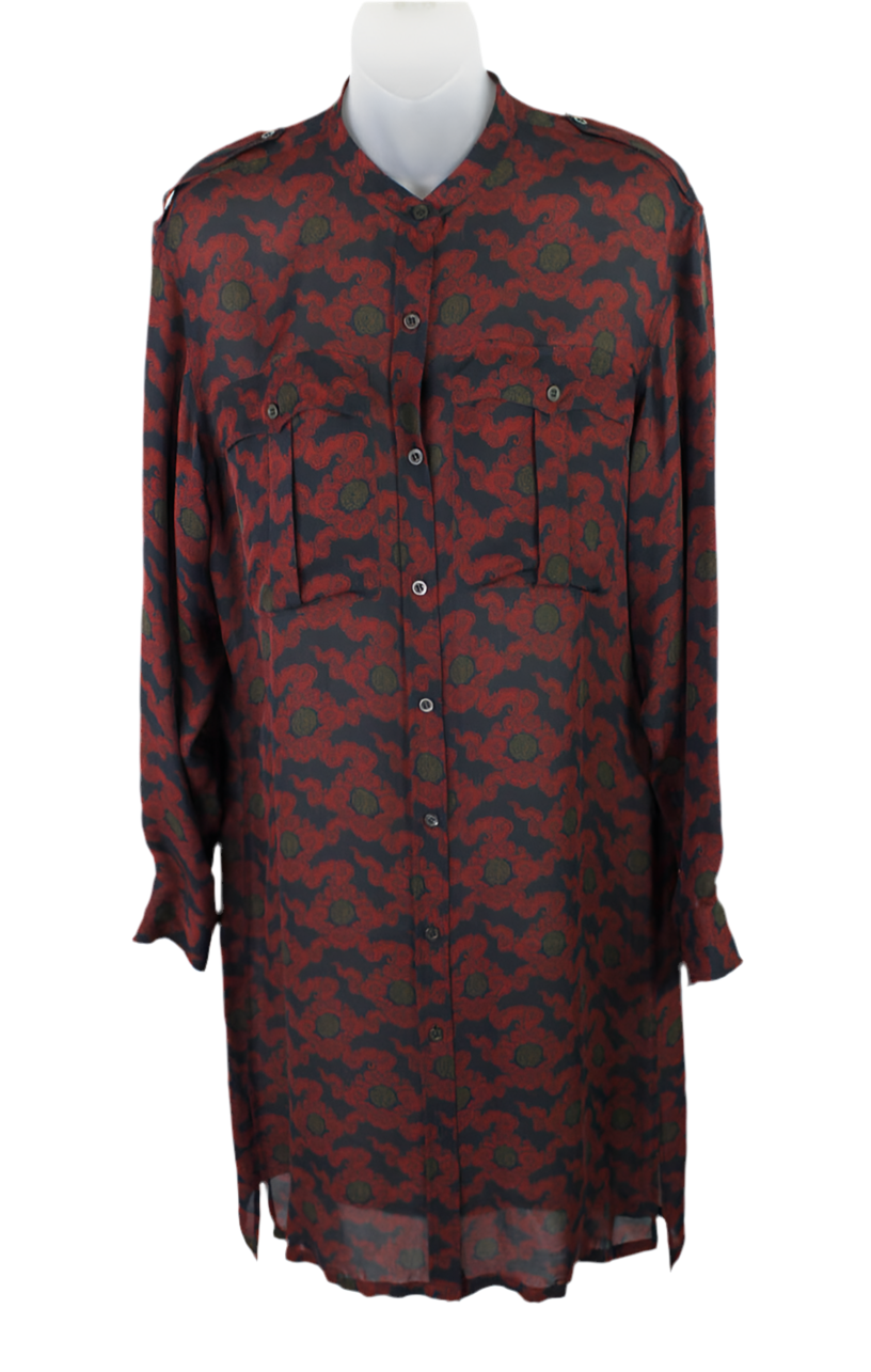 DRIES VAN NOTEN navy and red 100% silk dress