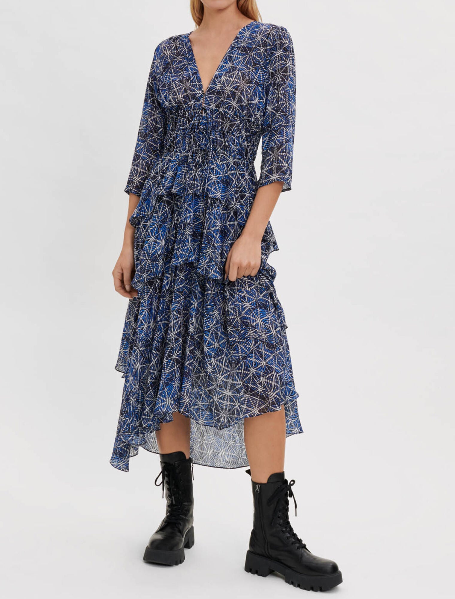 MAJE tiered Lani dress in blue