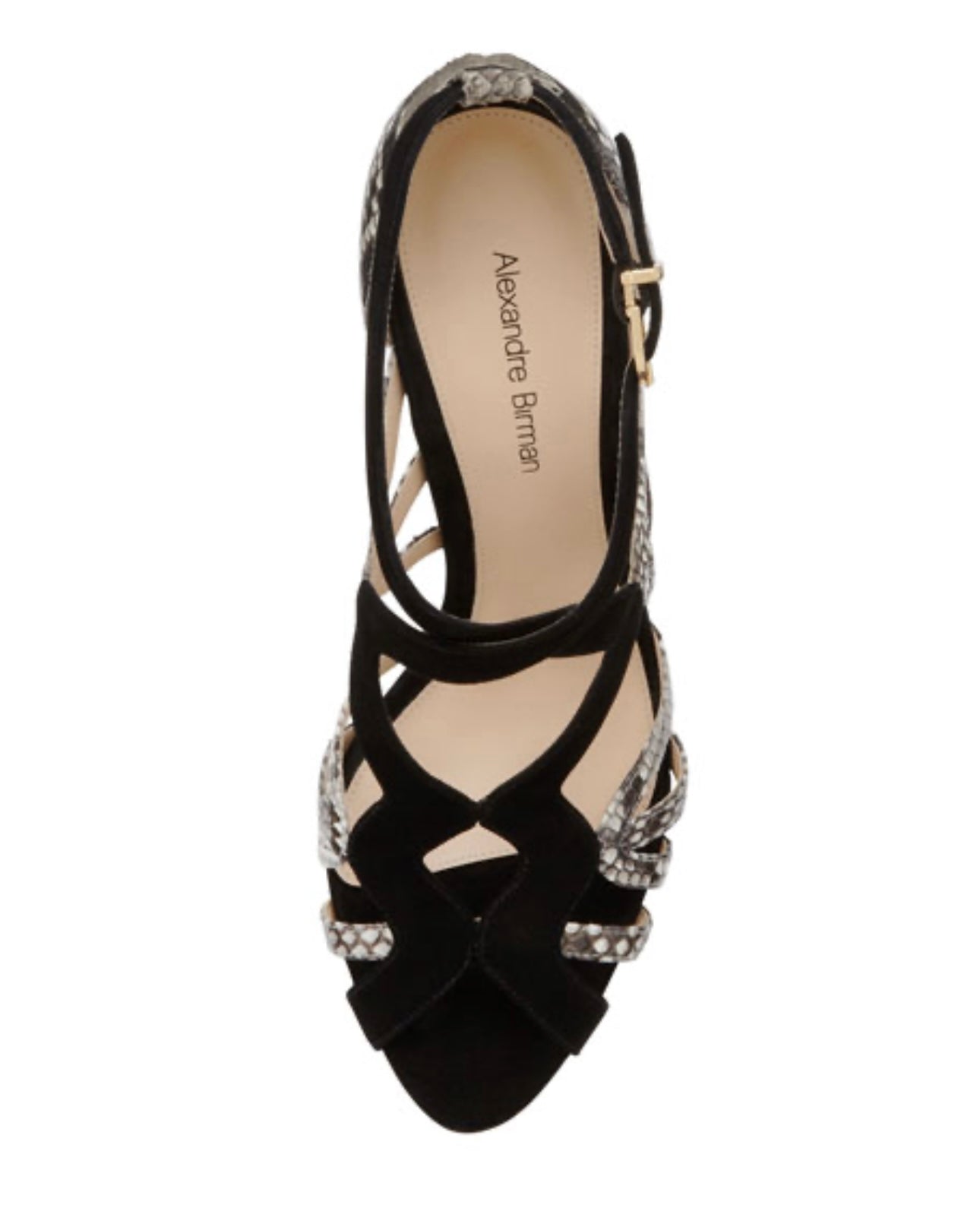 Alexandre Birman
Suede and Python Wavy Sandal, Black/Natural