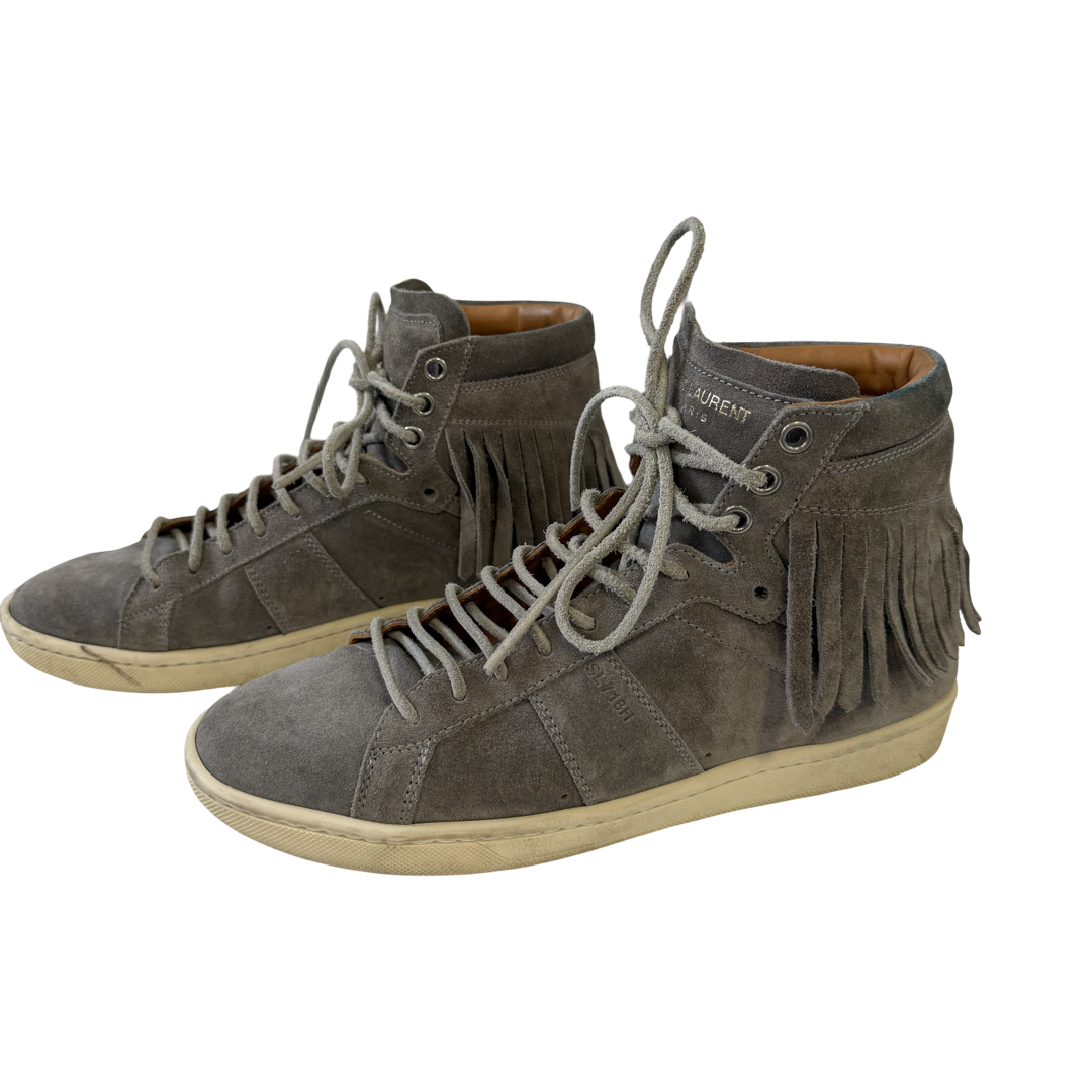 SAINT LAURENT  SUEDE FRINGE TRIM SNEAKERS GREY