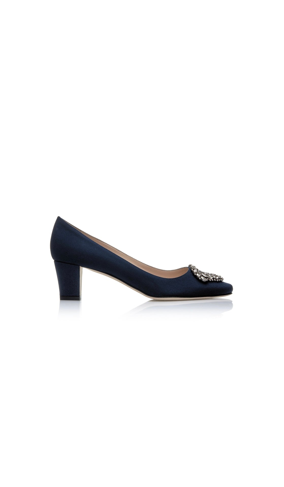 Manolo Blahnik - OKKATO Navy Crêpe De Chine Jewel Buckle Pumps