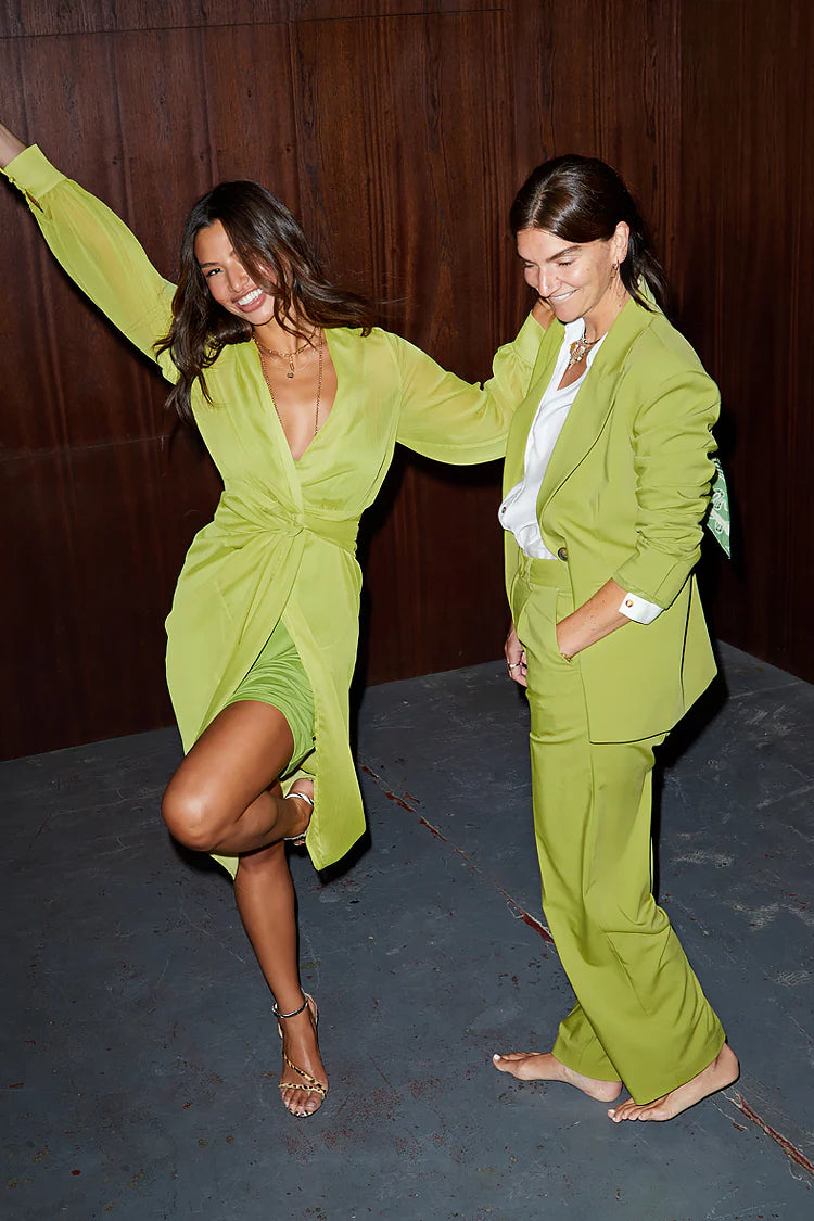 NEVER FULLY DRESSED green longsleeve wrap dress with slip
