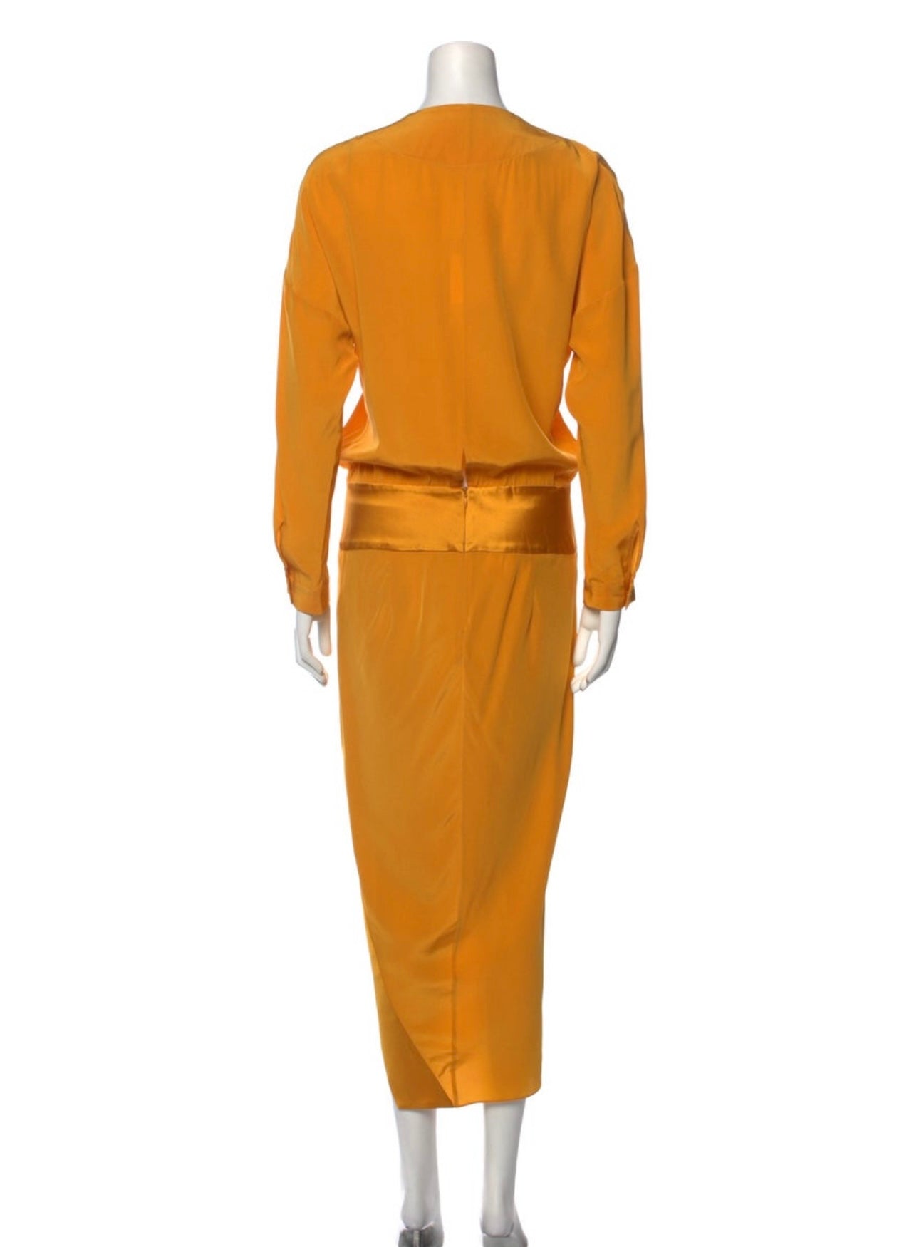 MASON - OBI LONGSLEEVE YELLOW SATIN DRESS