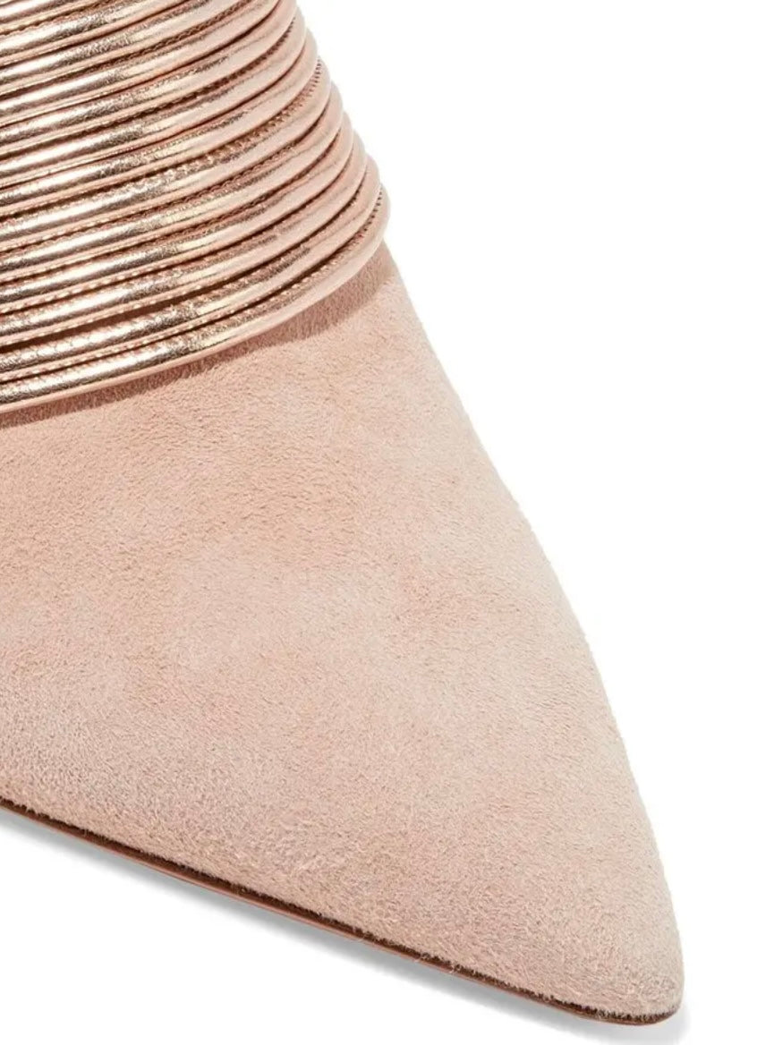 AQUAZZURA 
Rendez Vous 75 Suede And Metallic Leather Mules - Rose Gold