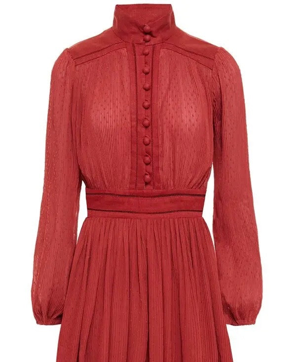 ZIMMERMANN red/burnt orange long sleeve maxi dress with matching slip and belt