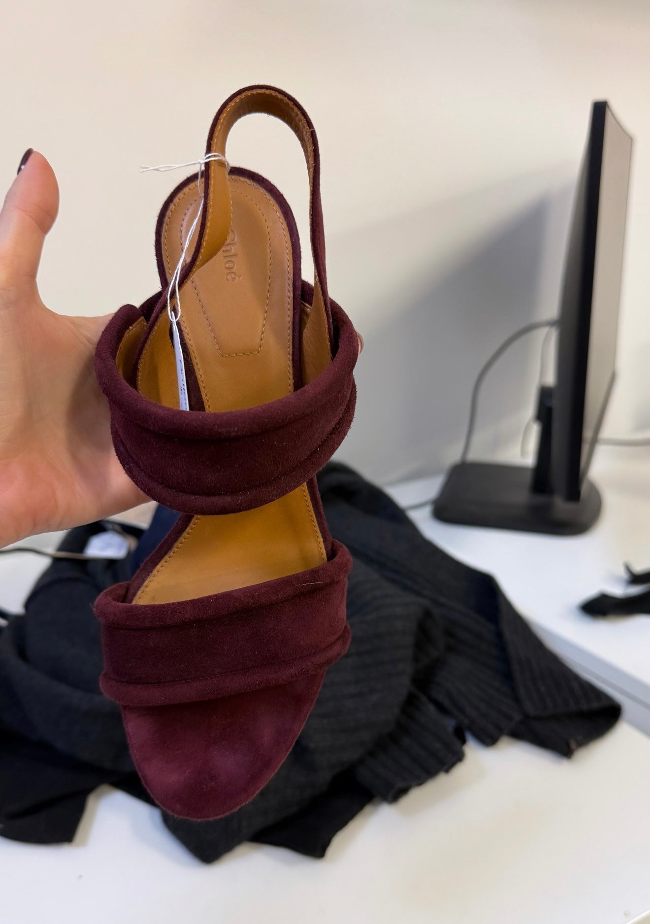 Chloe- Suede Burgundy Block Heel Sandals