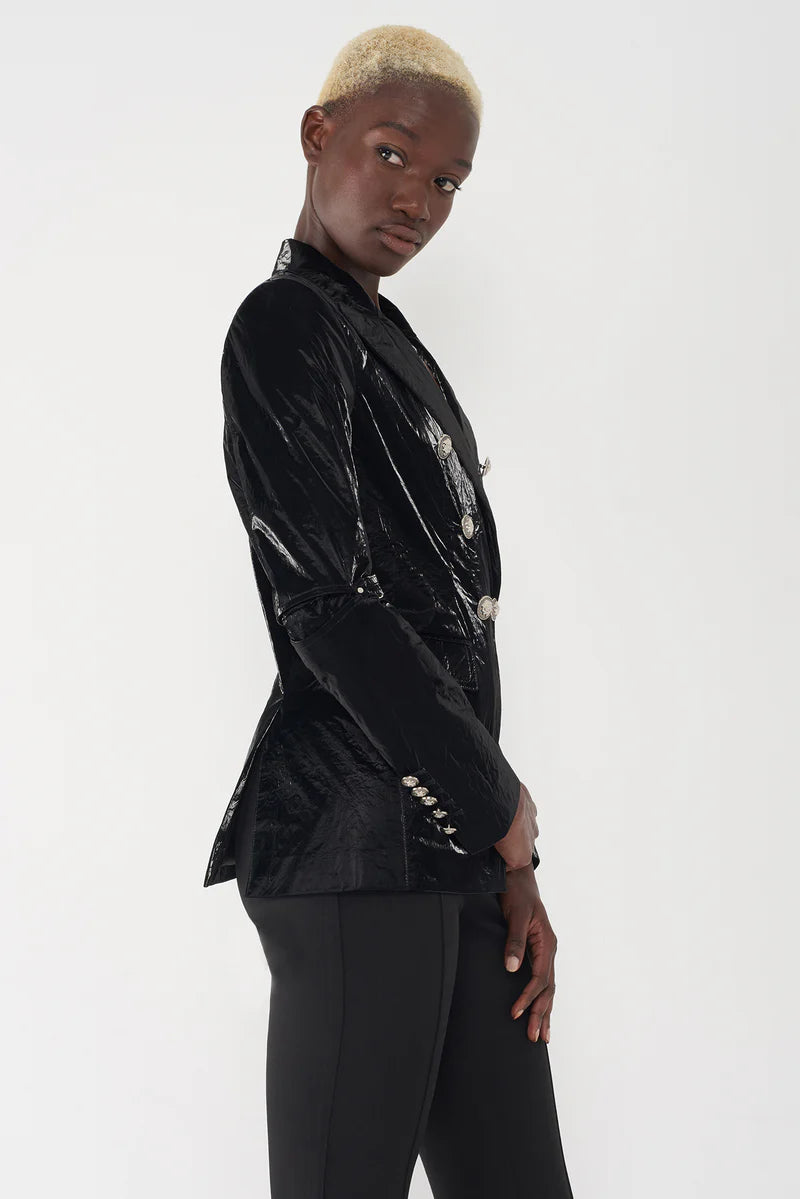 SOSKEN BLACK SHINY MILITARY BLAZER