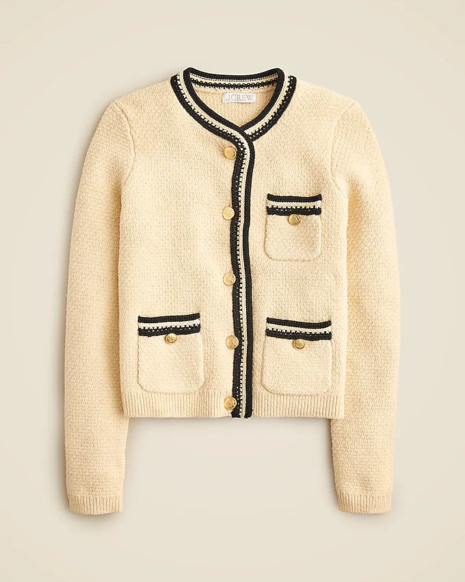 J CREW yellow/cream blazer jacket with black trim and gold buttons