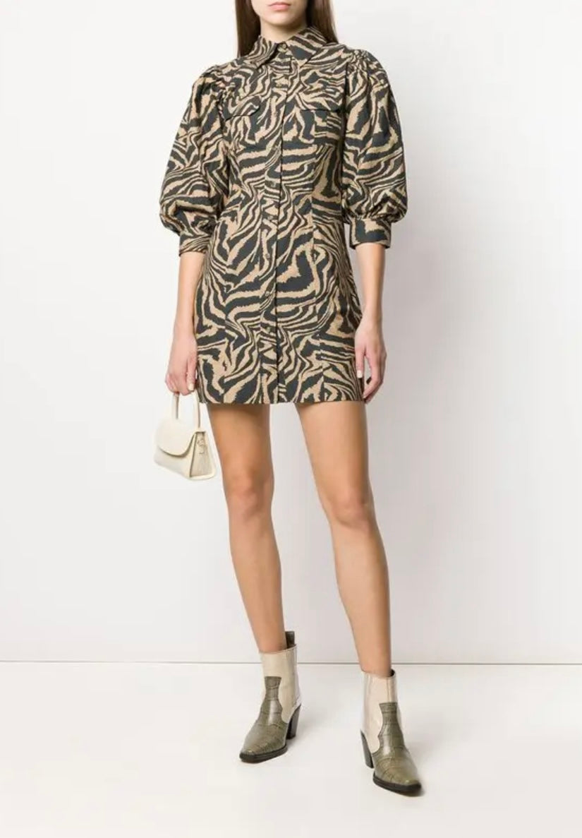 GANNI 
Swirl Tiger-Print Dress - Brown