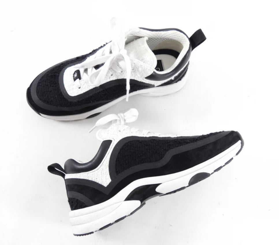 Chanel Black and White CC Tweed Sneakers