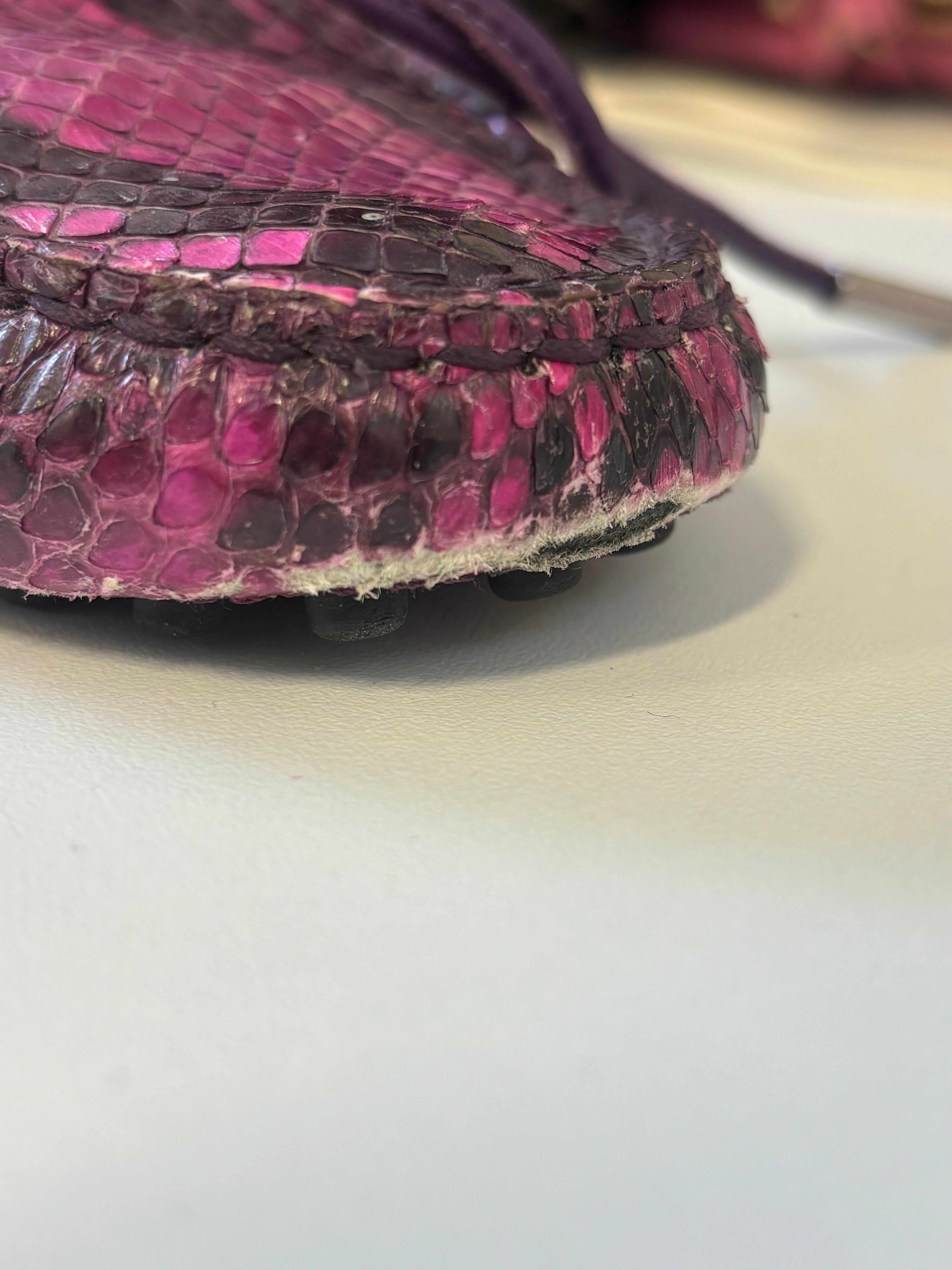 TODS purple snakeskin loafers