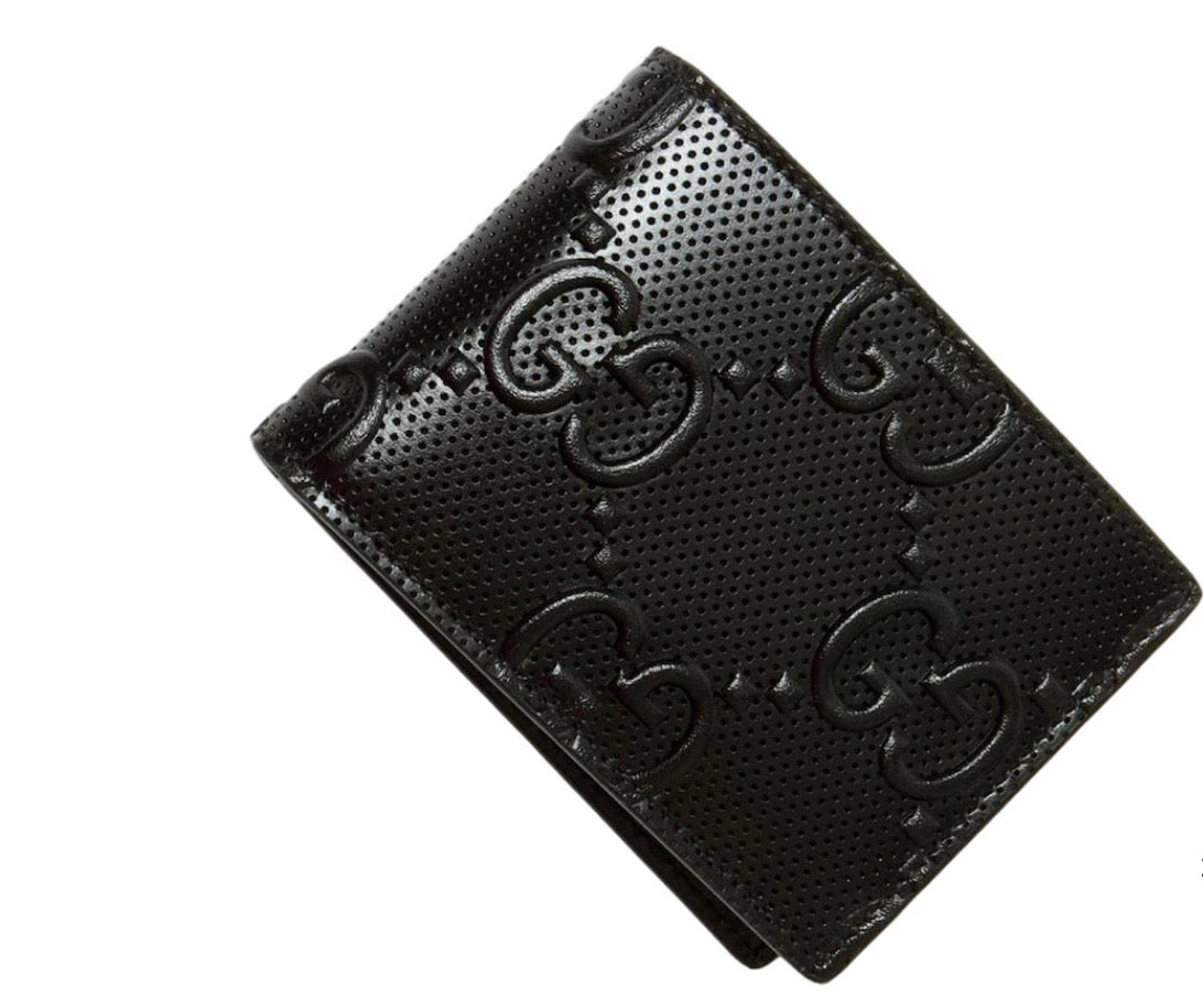 Gucci Calfskin Leather GG Tennis Embossed Bi-Fold Wallet Black