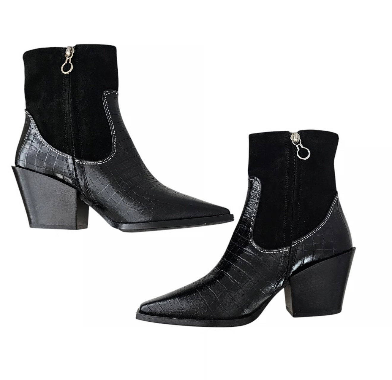 AEYDE JADE CROC EMBOSSED WESTERN BOOTS IN BLACK, 37