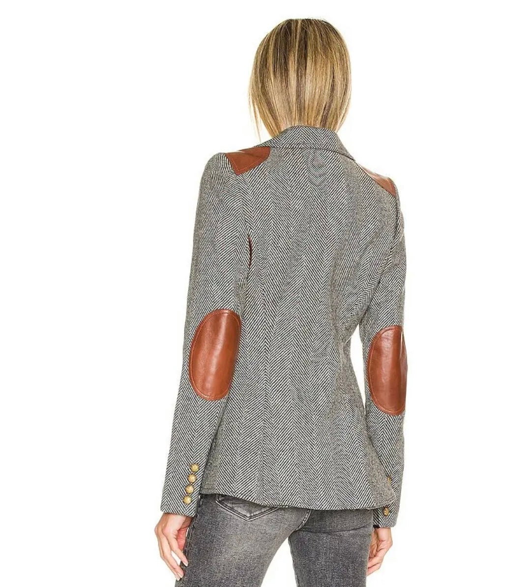 SMYTHE 
Rifle-Patch Equestrian Blazergrey - Grey Herringbone & Mahogany Leather