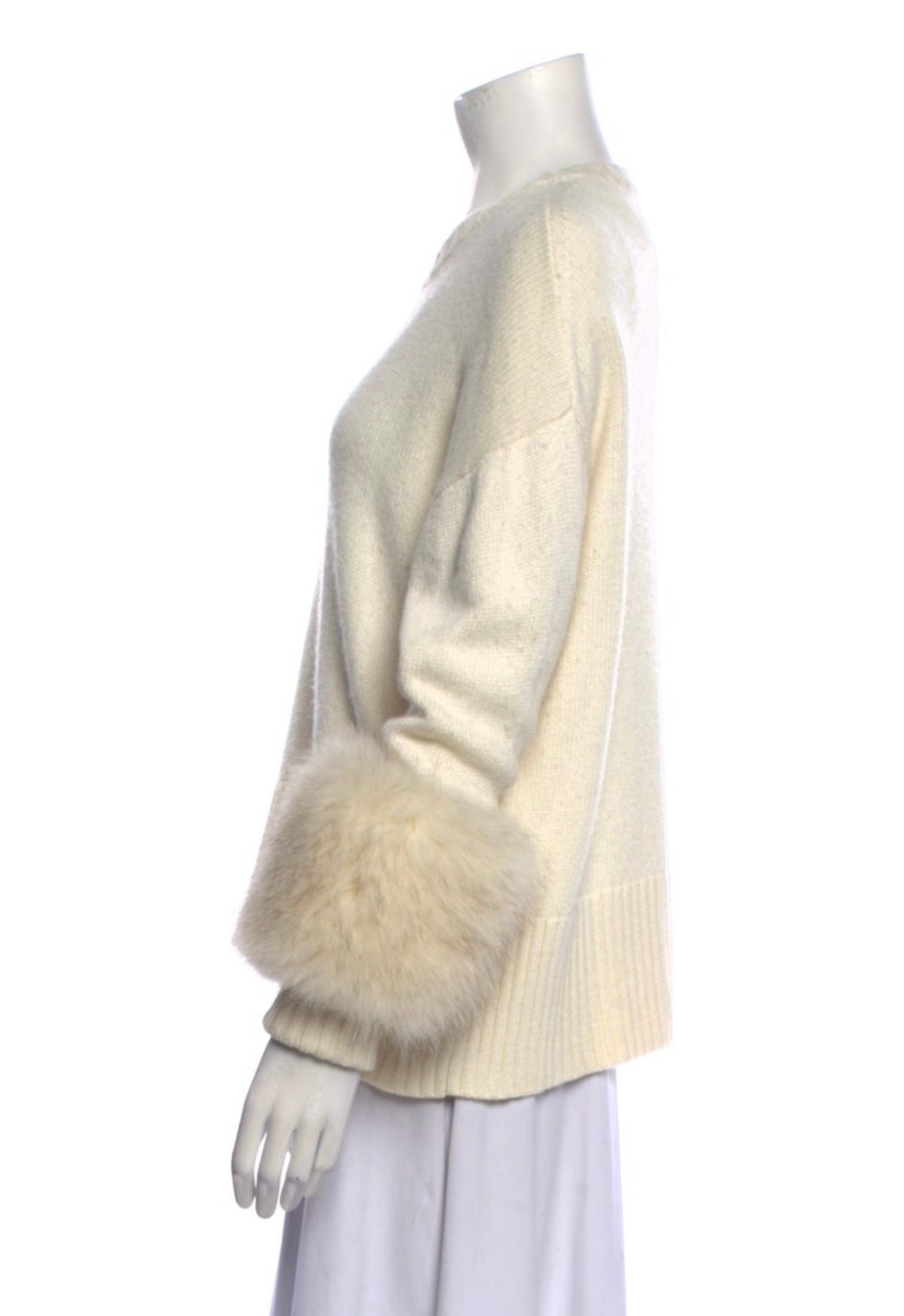 CINQ A SEPT - Ivory Fur Trimmed Sweater