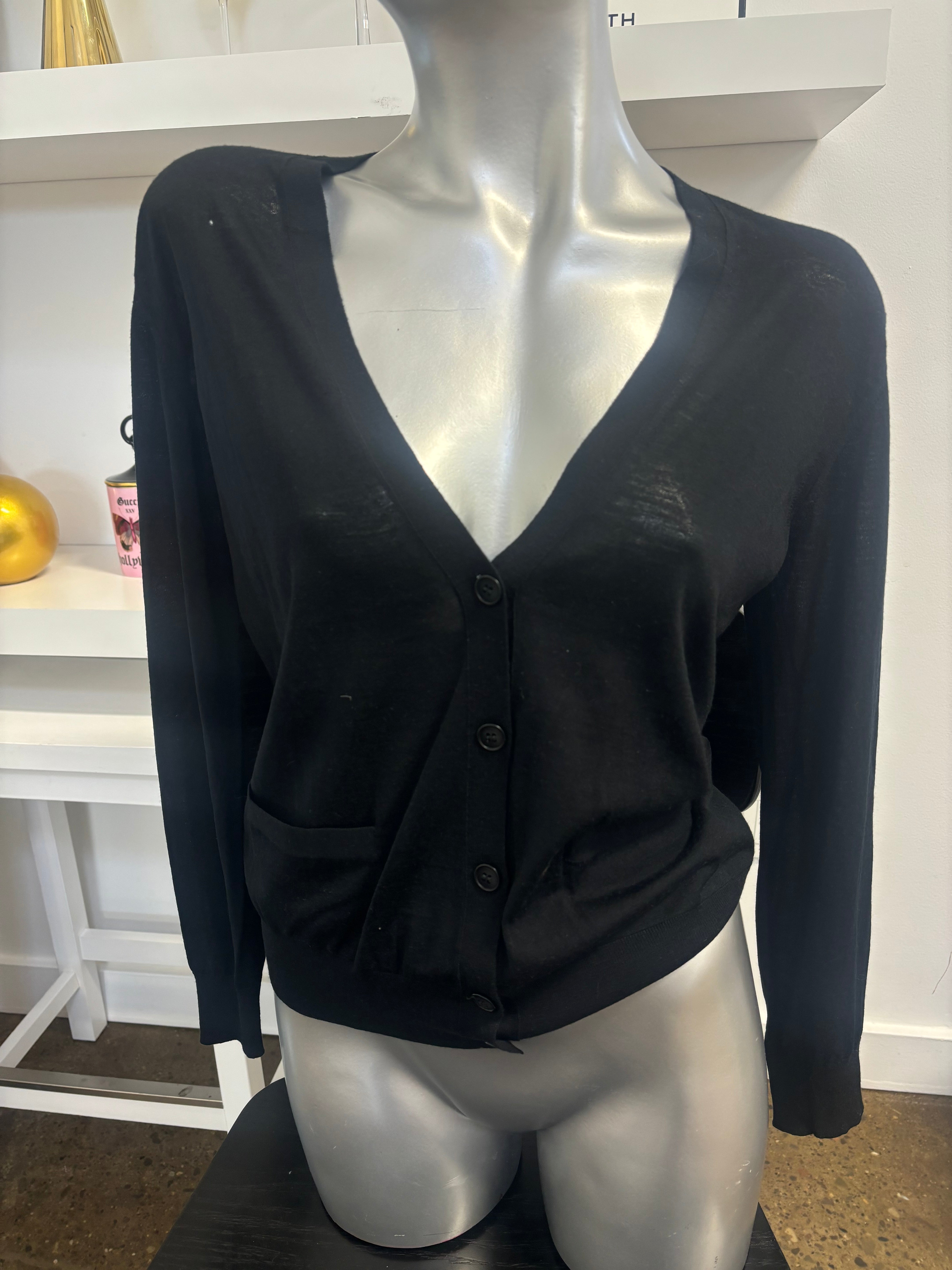 GIORGIO ARMANI black fitted cardigan with front pockets