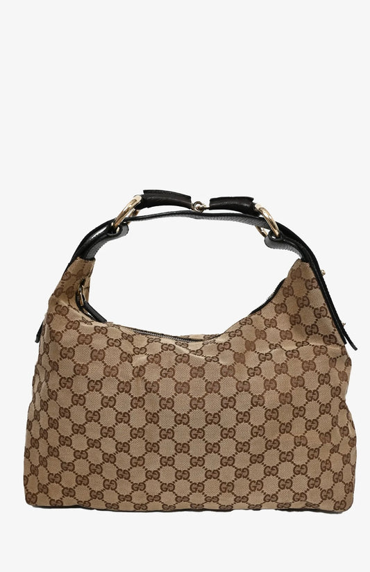 Gucci / GG Supreme Canvas Medium Horsebit Hobo Bag