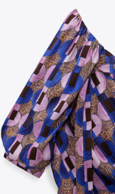 ZARA STUDIO geometric printed one shoulder dress