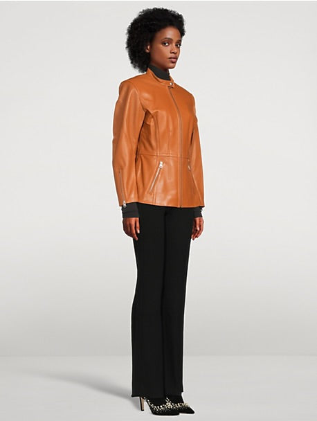 MACKAGE tan leather jacket with peplum