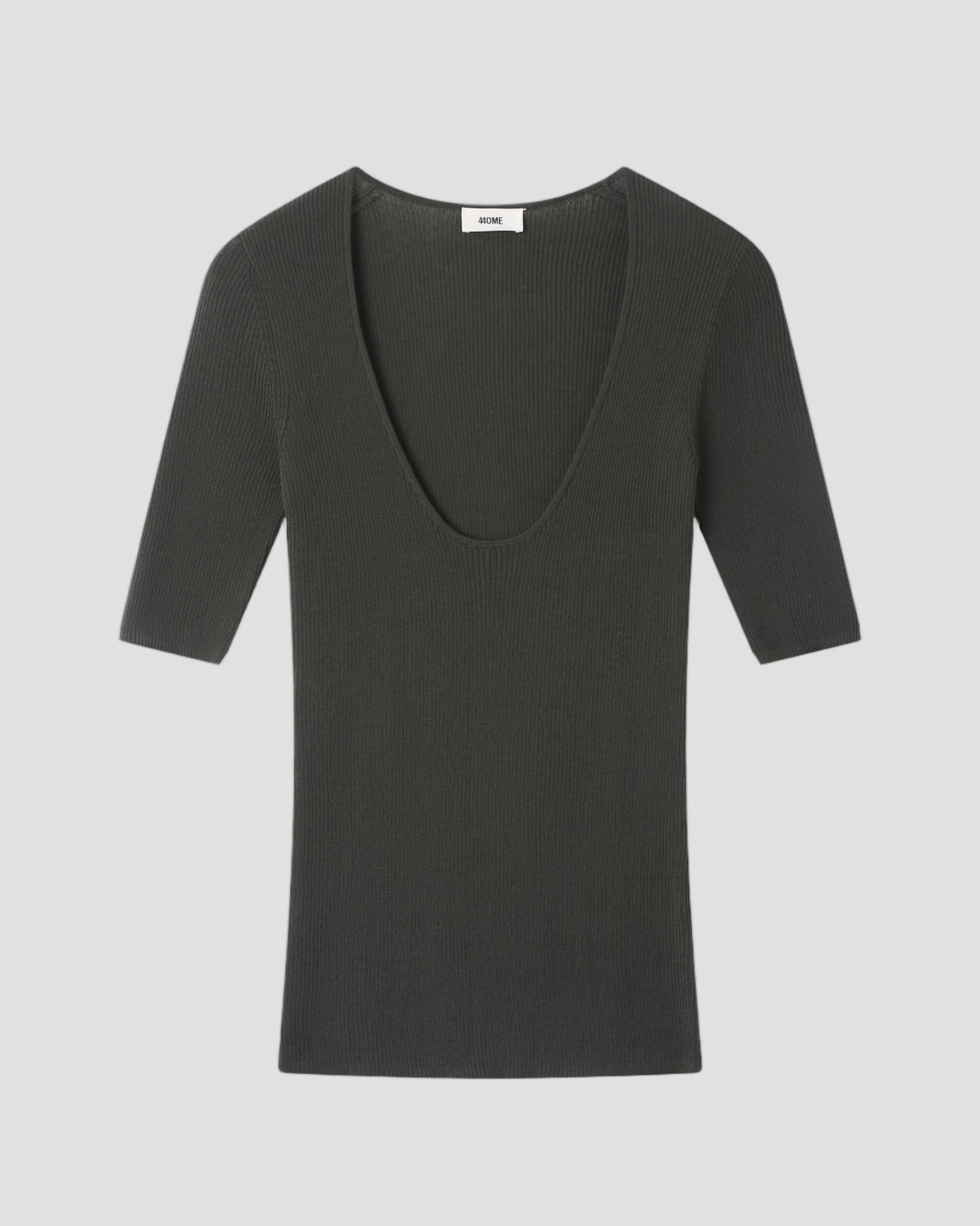 440ME Charcoal Grey Ribbed Scoop Neck Top
