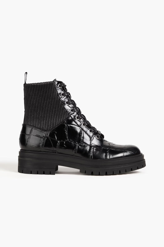 GIANVITTO ROSSI black croc lace up boots