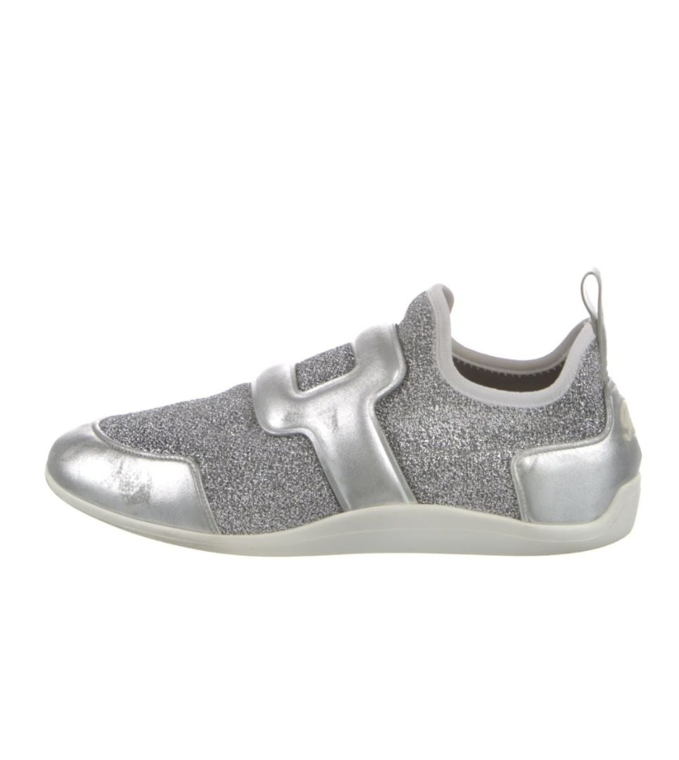 Roger Vivier Sparkly Sneakers with Leather Buckle