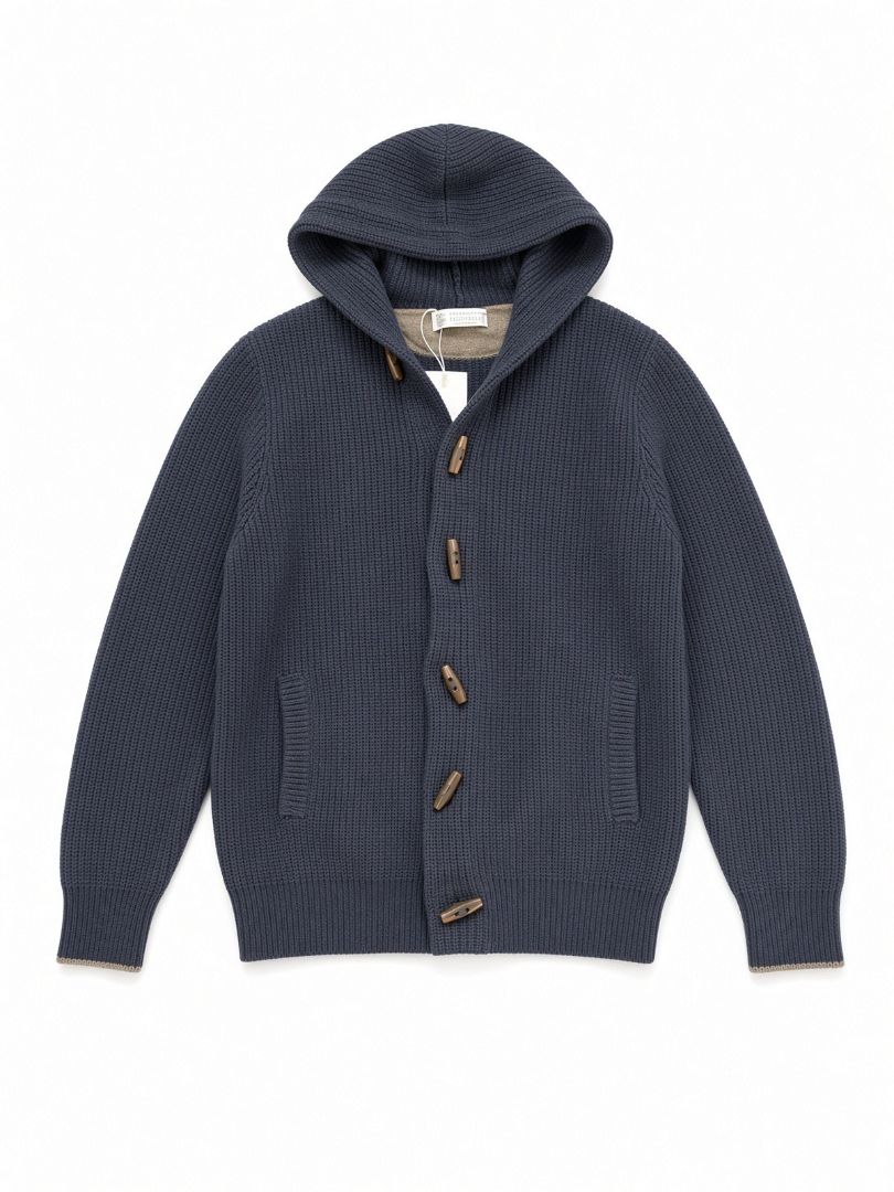 Brunello Cucinelli 100% Cashmere Knit Hooded Sweater with Toggle Buttons
