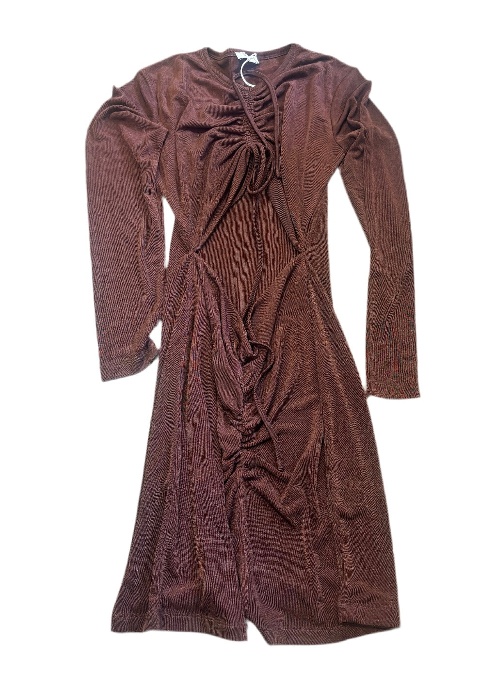 SELF THE LABEL CHOCOLATE BROWN CUTOUT LONGSLEEVE MIDI DRESS NWT