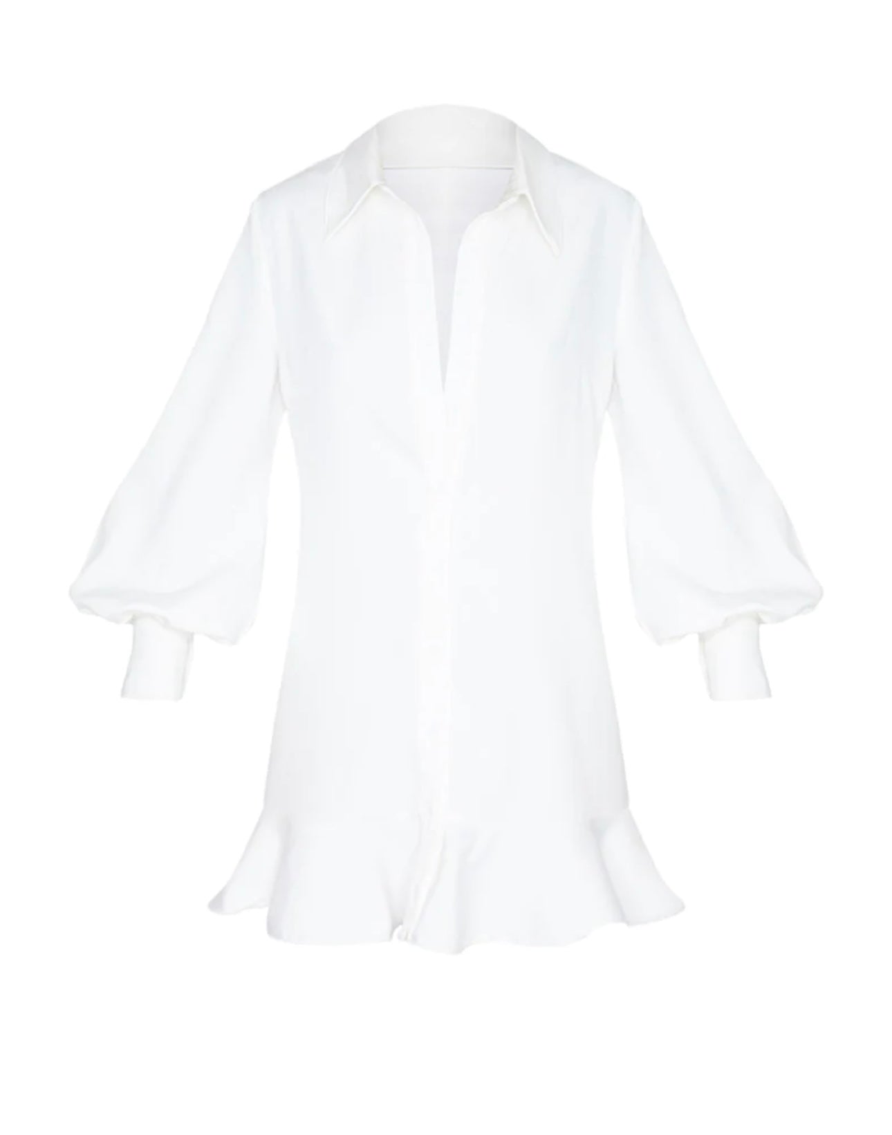 PRETTYLITTLETHING- White Frill Hem Shirt Dress