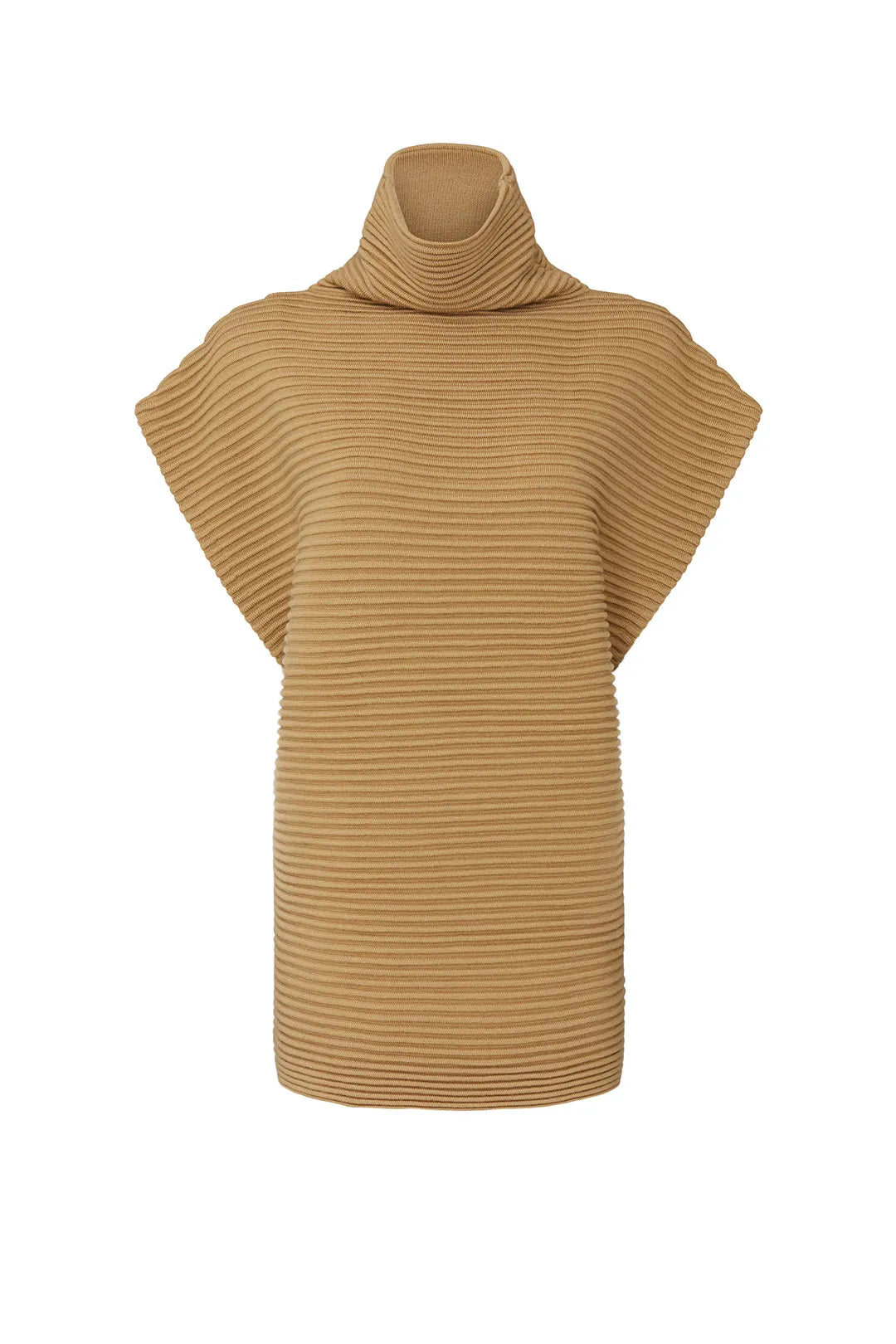 VICTORIA BECKHAM funnel neck camel short sleeve sweater vest