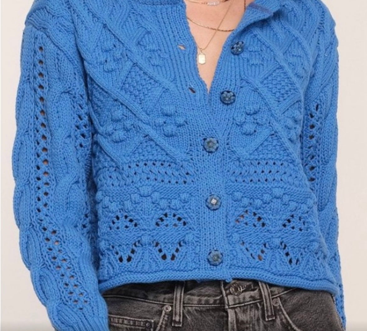 HEARTLOOM blue knit Cardi with blue jewelled buttons