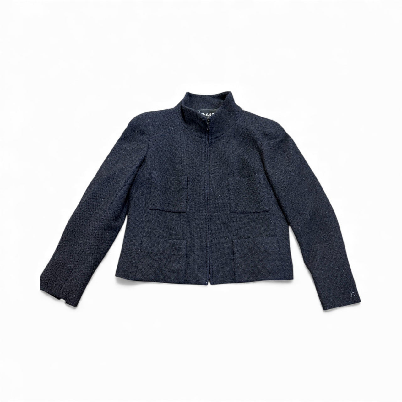 Chanel black 100% cashmere zip-up blazer/jacket