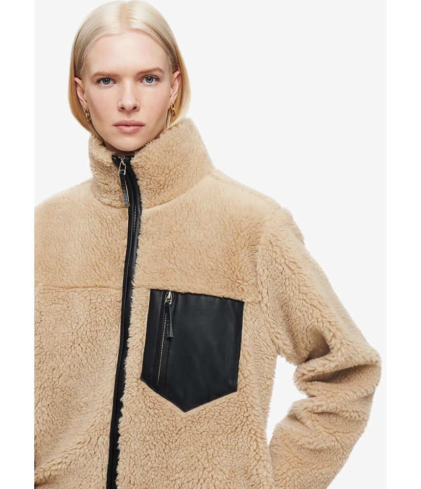ANINE BING faux shearling and leather zip jacket