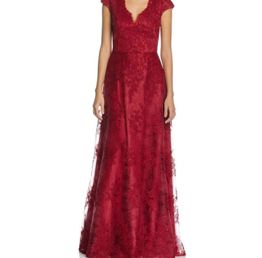 Aidan Mattox Red Lace Gown