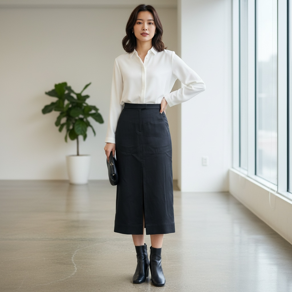 CEDRIC CHARLIER Black Slit Pencil Midi Skirt