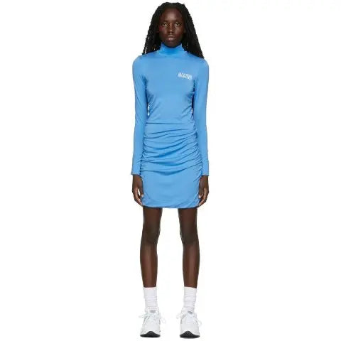 GANNI blue stretchy turtleneck longsleeve midi dress
