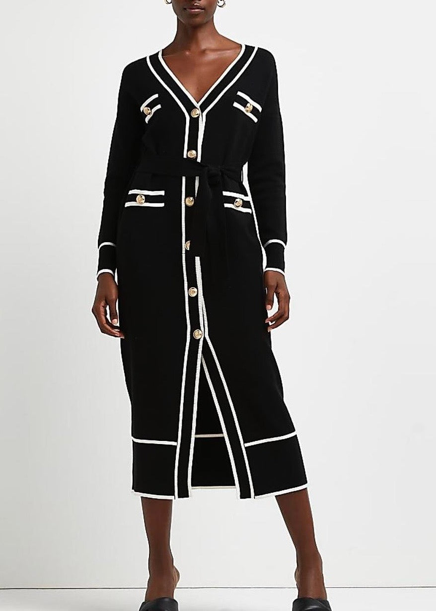 RIVER ISLAND NWT black with white trim knit dress and gold buttons
