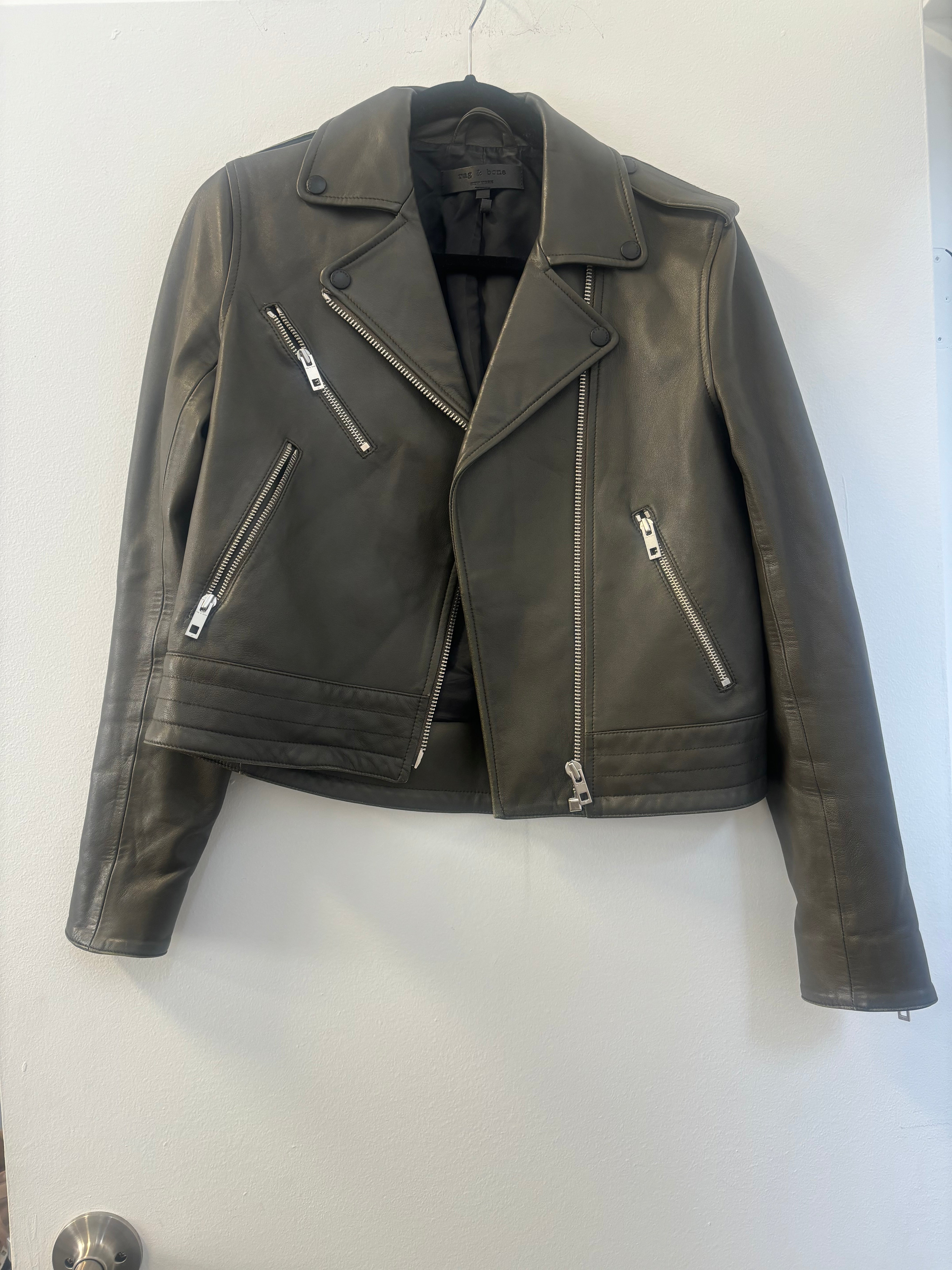 RAG & BONE dark olive/taupe leather jacket