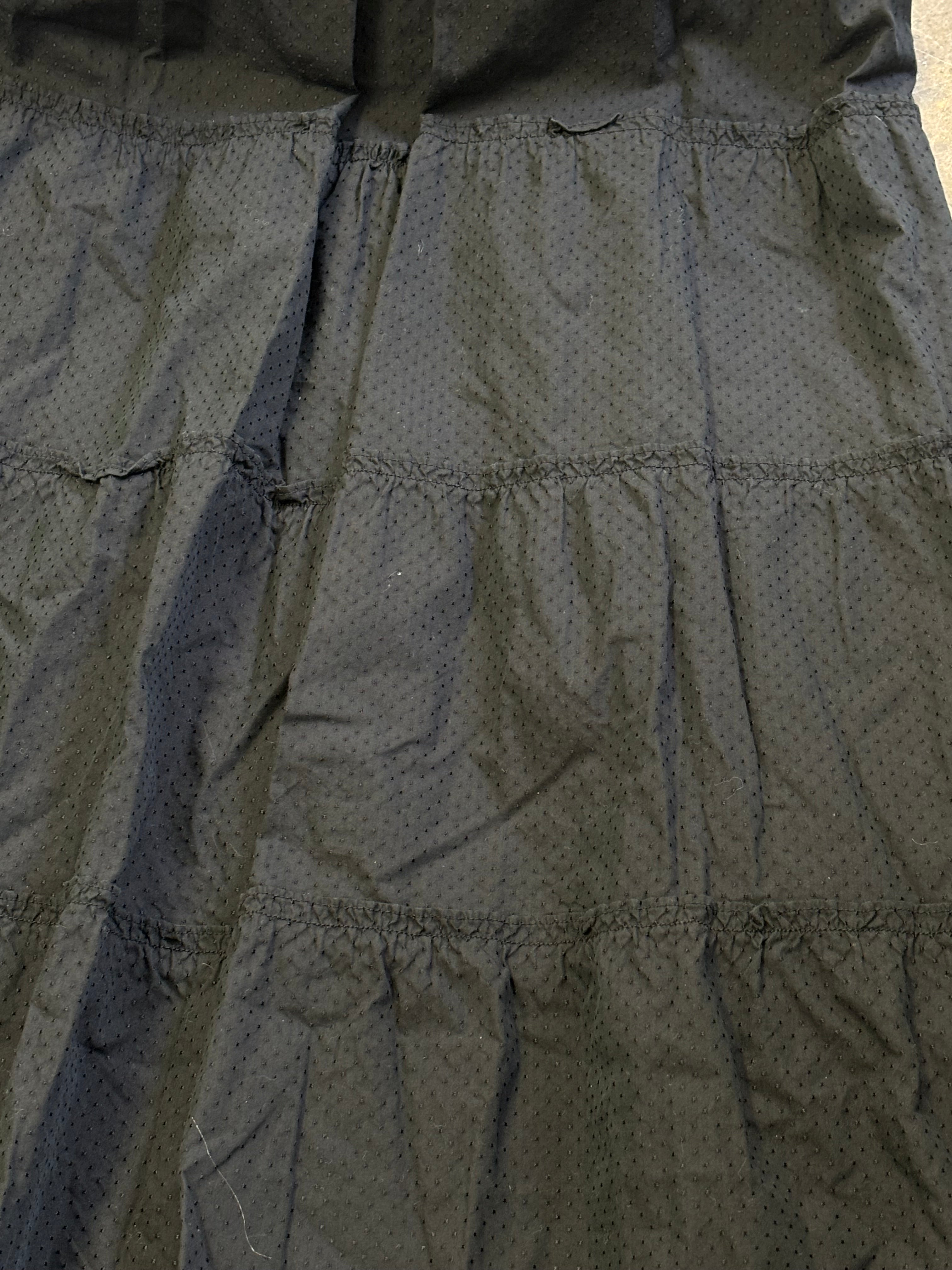 HILL HOUSE black maxi dress, rusched bust and tank top sleeve, slight eyelet