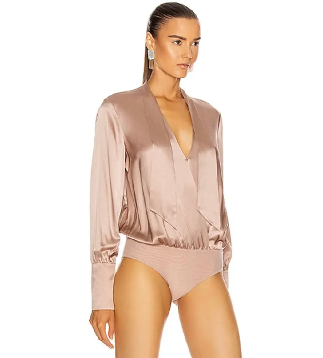 JONATHAN SIMKHAI 
Tess Wrap Front Bodysuit In Neutral