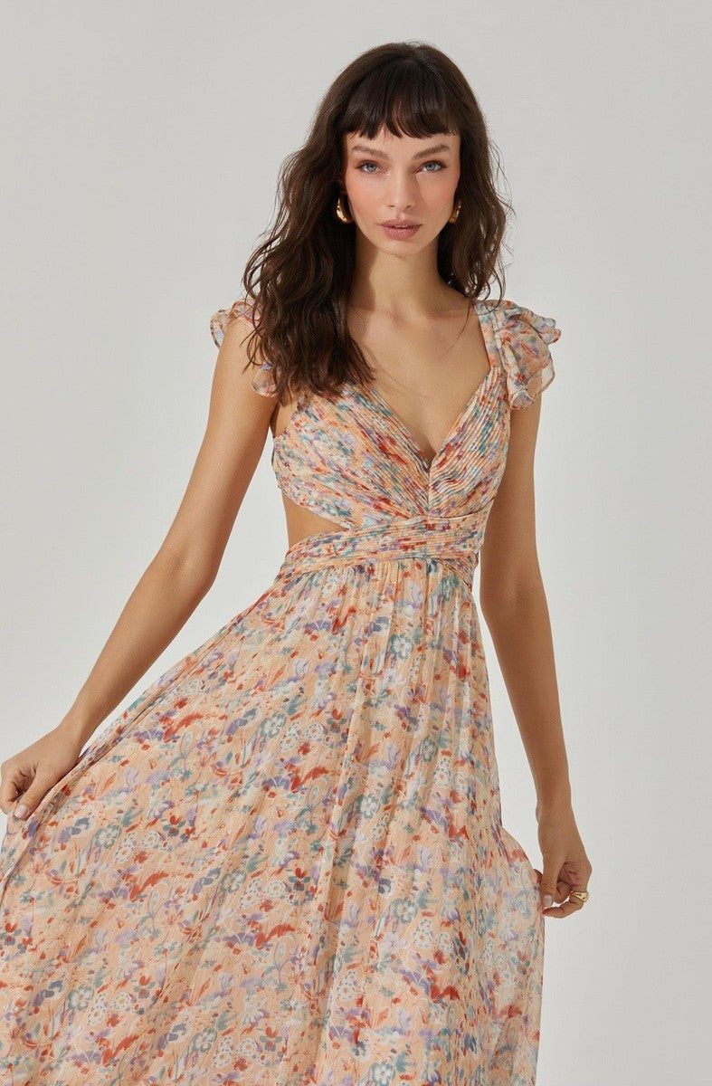 ASTR THE LABEL pink multicolour floral maxi dress