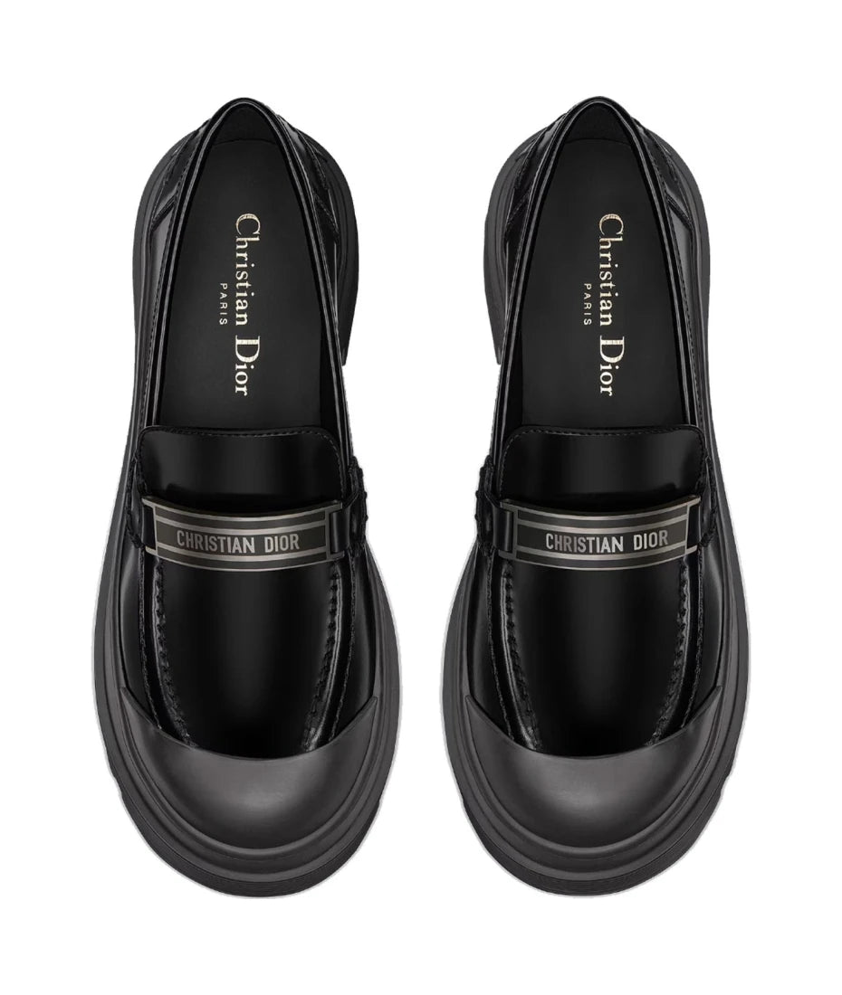 CHRISTIAN DIOR chunky black brushed calfskin leather loafer, w box