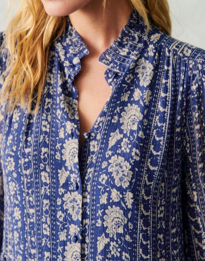 Sezane Floral Print Long Sleeve Mini Dress