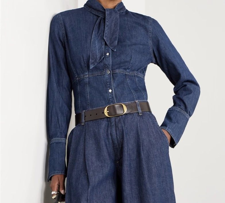 TWP Denim Tie Neck Blouse